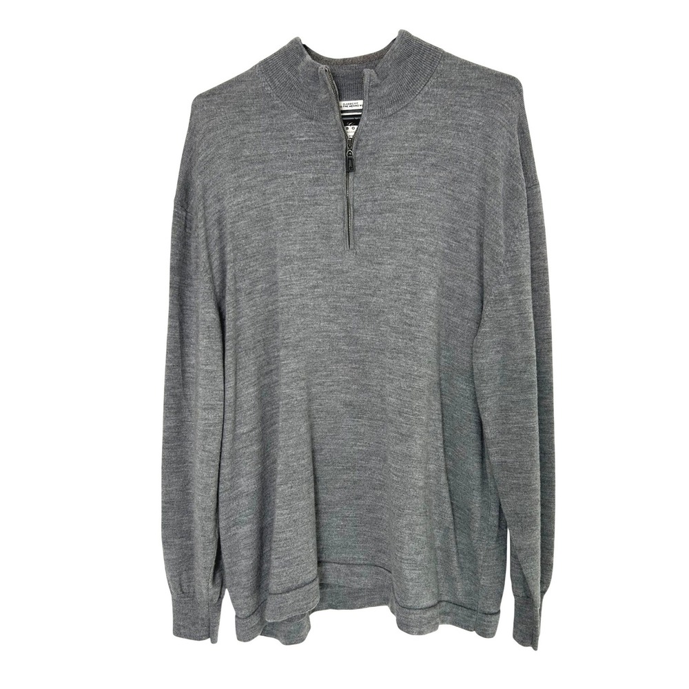 Joseph Abboud Sweater Mens 2X Gray 100% Extra Fine Merino Wool Quarter Zip Mock